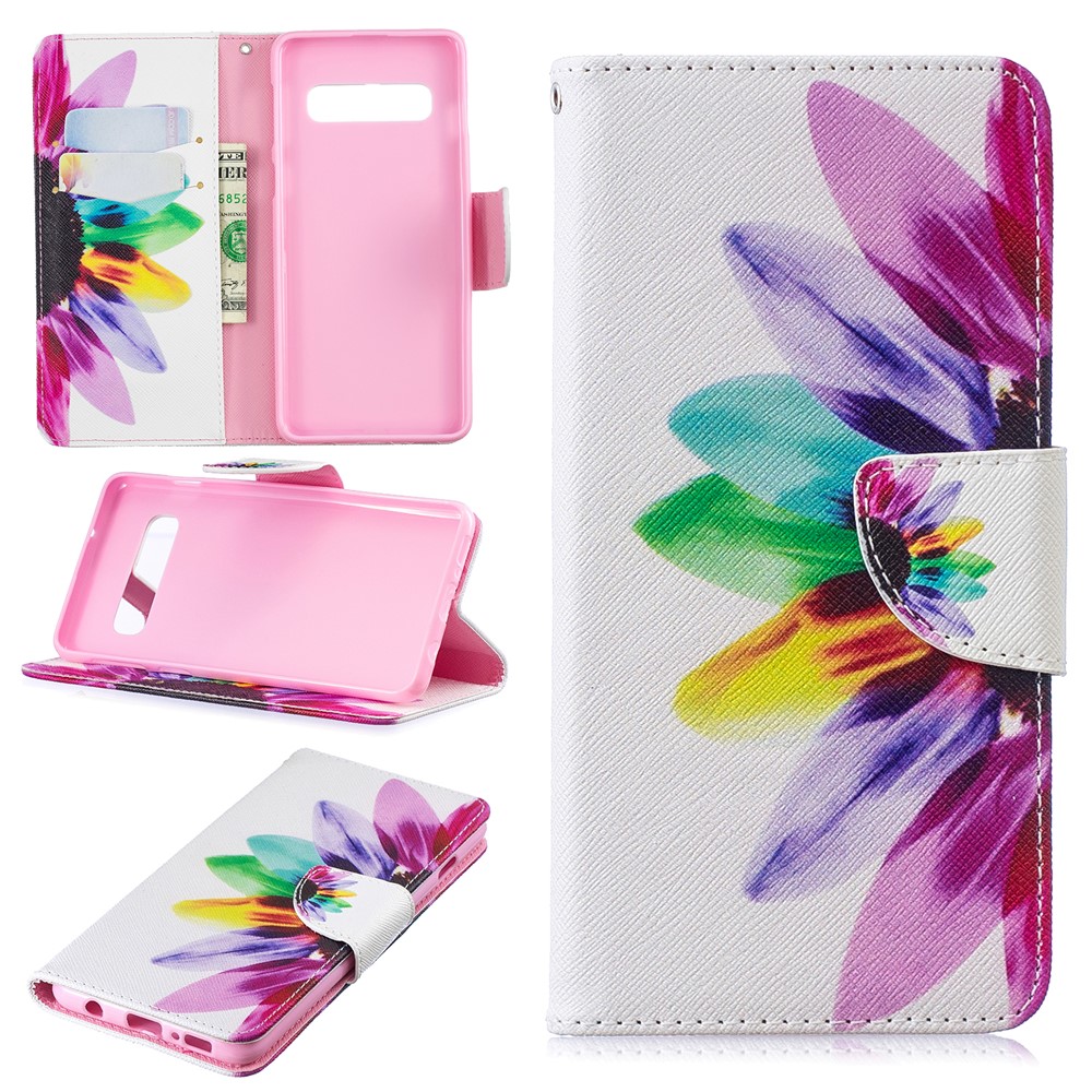 Carcasa Del Teléfono Celular Con Protección De Cuero De PU Para Samsung Galaxy S10 - Patrón De Pétalos-1
