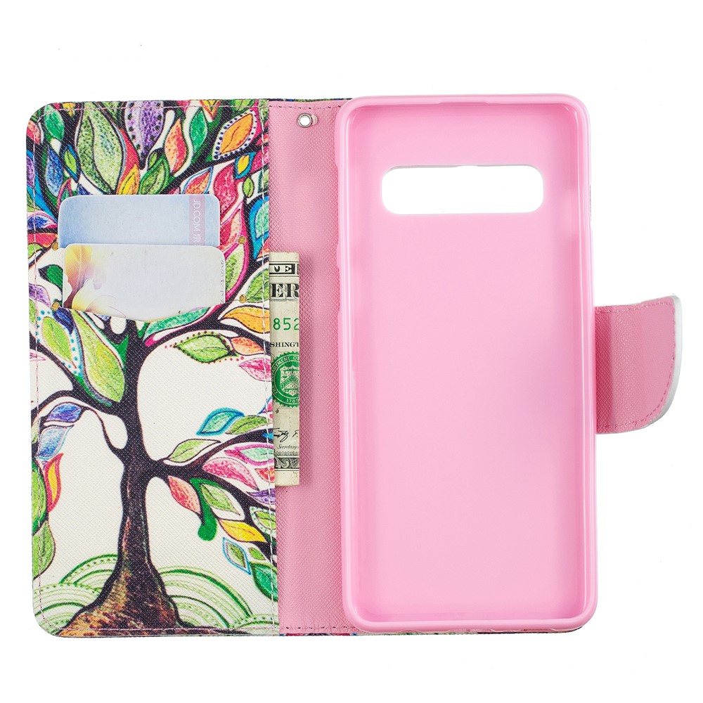 Musterdruck PU-Leder Schutzhülle Für Samsung Galaxy S10 - Eingefärbter Baum-8