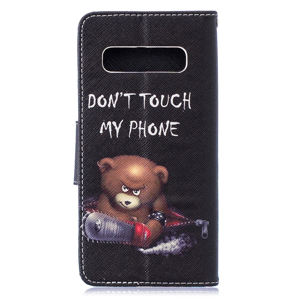 Pattern Printing Stand PU Leather Flip Cover for Samsung Galaxy S10 - Bear and Warnings-3