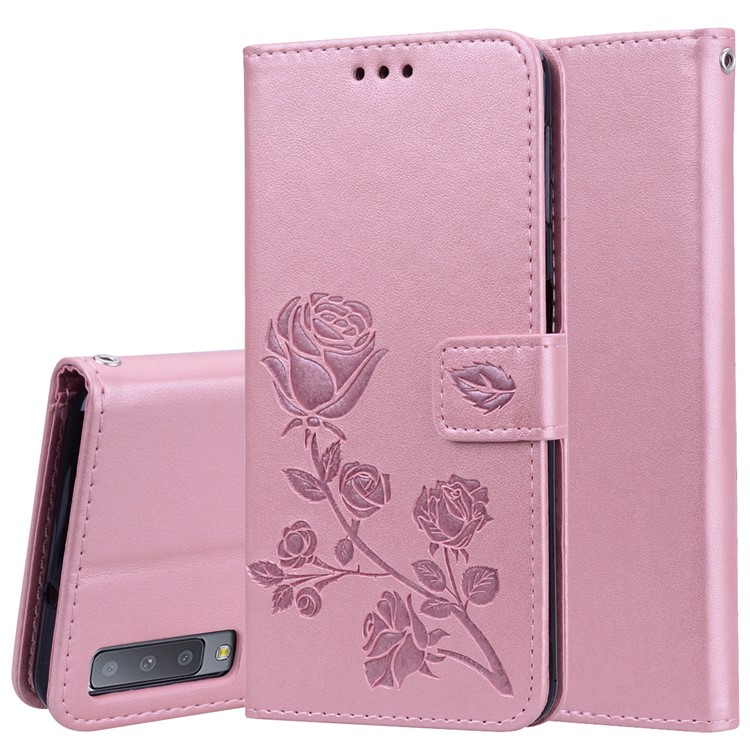 HAT PRINCE Imprinted Rose Leather Magnetic Case for Samsung Galaxy A7 (2018) - Pink-1