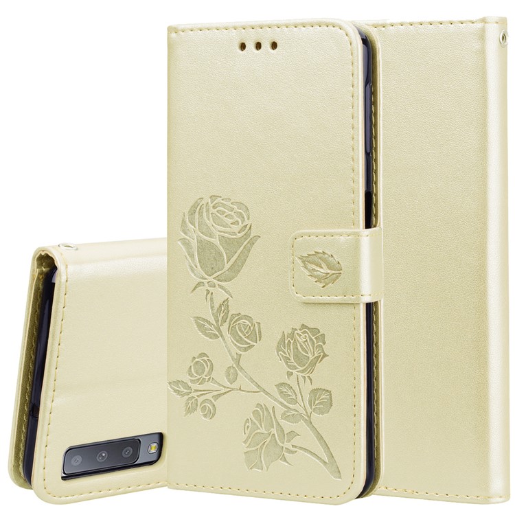 

HAT PRINCE Imprinted Rose Leather Magnetic Cover for Samsung Galaxy A7 (2018) - Gold, Galaxy A7 (2018)