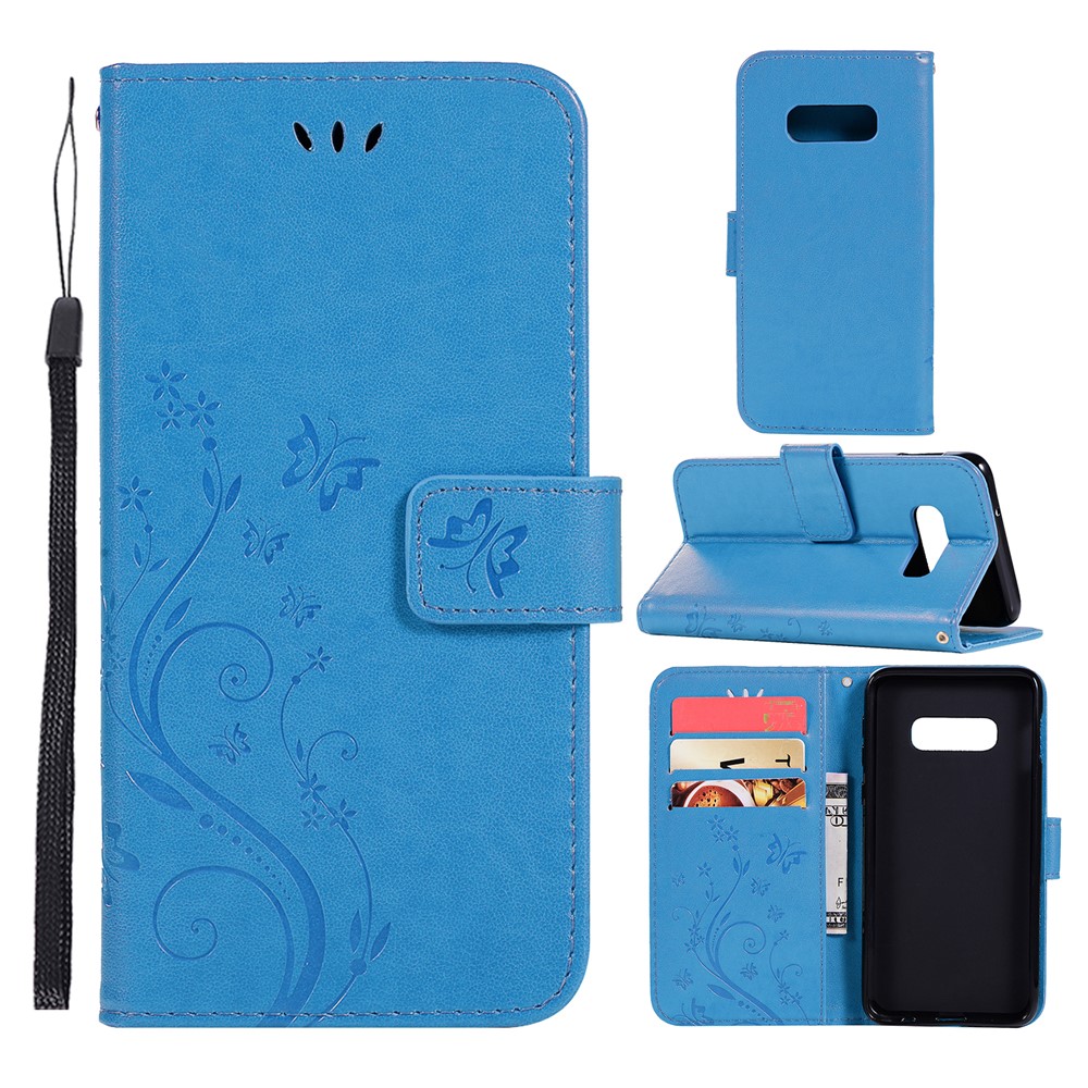

Imprint Butterfly Flower Leather Wallet Cell Phone Case for Samsung Galaxy S10 Plus - Blue, Galaxy S10 Plus