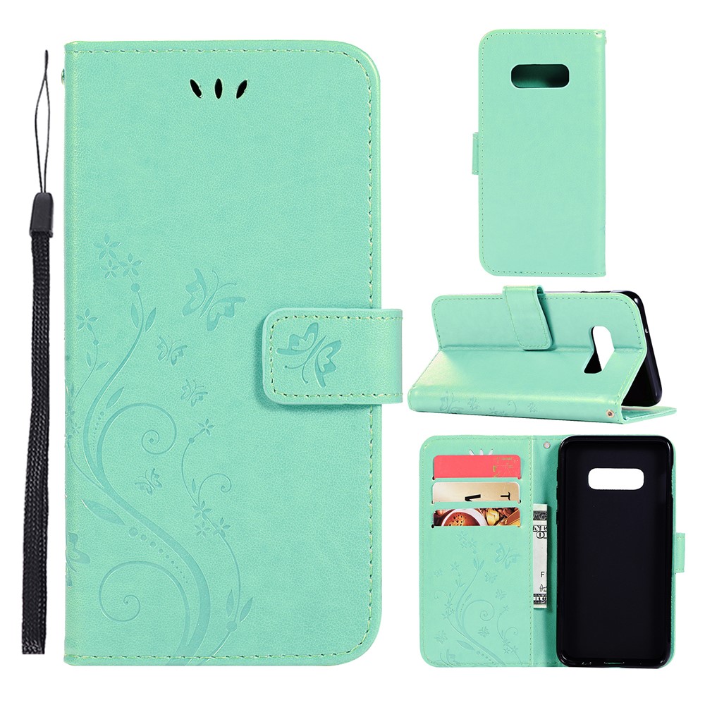 

Imprint Butterfly Flower Leather Wallet Protective Case for Samsung Galaxy S10 Plus - Cyan, Galaxy S10 Plus