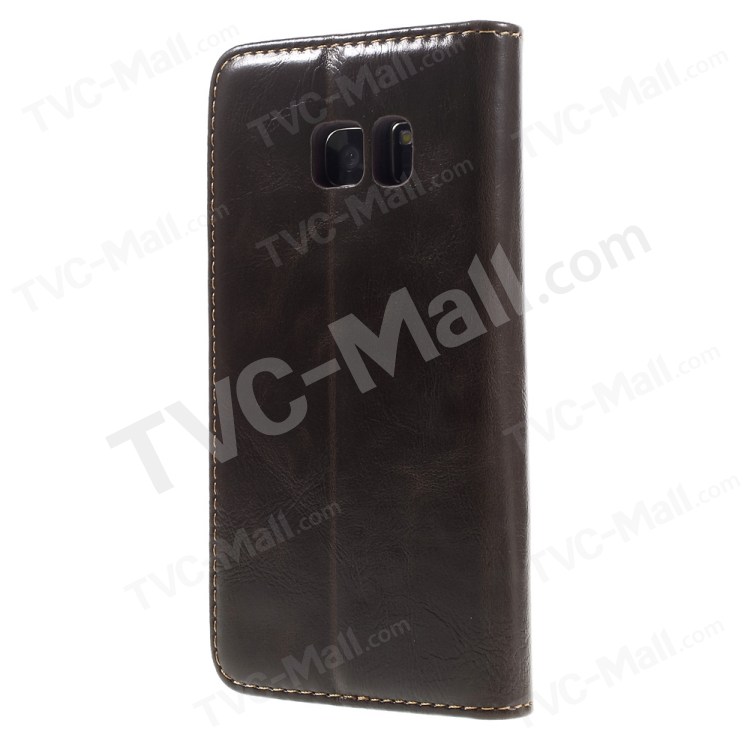 Couro CASEME Oil Wax Fique Flip Case para Samsung Galaxy S7 G930 - Coffee-2