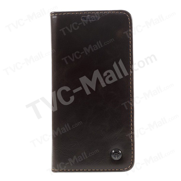 Couro CASEME Oil Wax Fique Flip Case para Samsung Galaxy S7 G930 - Coffee-3