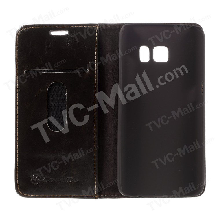 Couro CASEME Oil Wax Fique Flip Case para Samsung Galaxy S7 G930 - Coffee-7