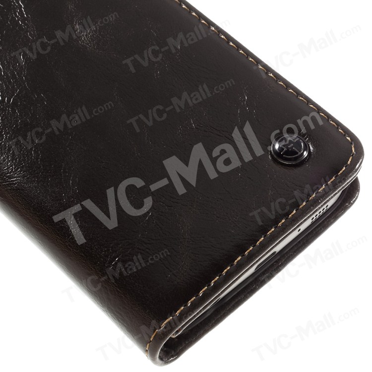 Couro CASEME Oil Wax Fique Flip Case para Samsung Galaxy S7 G930 - Coffee-8