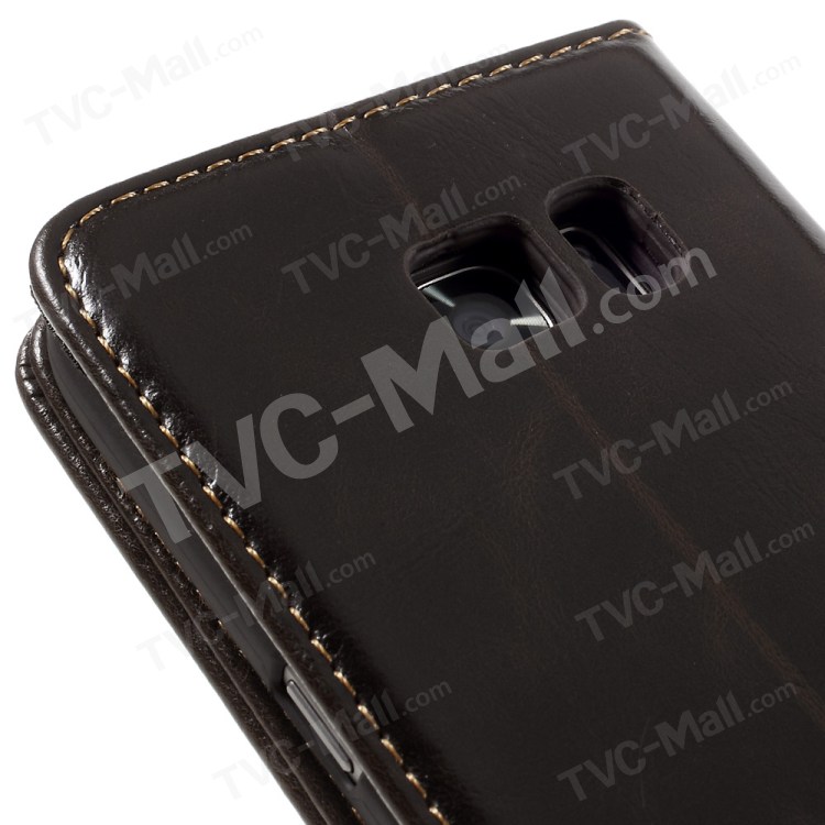 Couro CASEME Oil Wax Fique Flip Case para Samsung Galaxy S7 G930 - Coffee-9