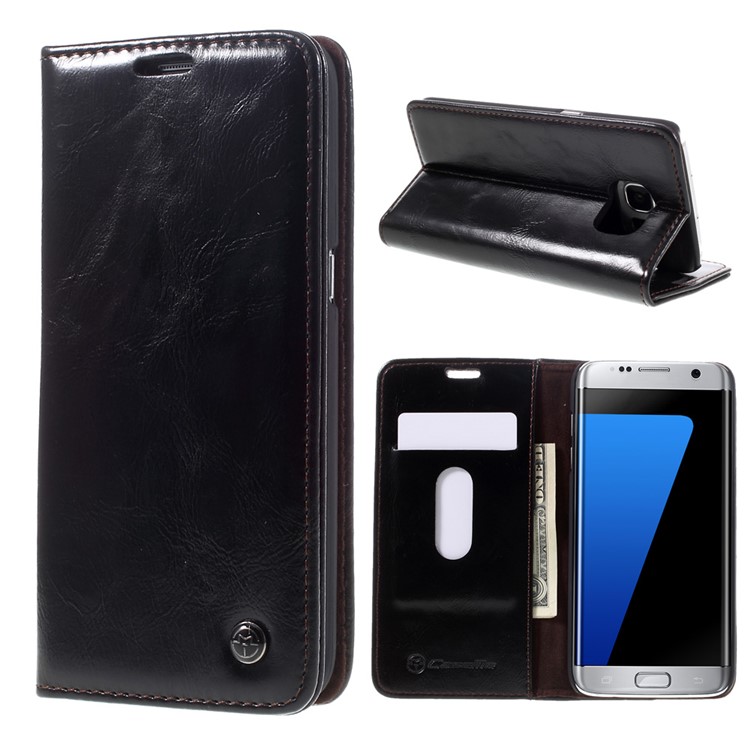 CASEME Caixa De Caixa De Couro De Cera De Óleo Para Samsung Galaxy S7 Edge G935 - Preto-1