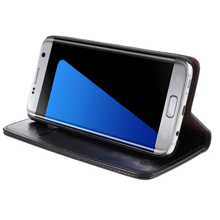 CASEME Caixa De Caixa De Couro De Cera De Óleo Para Samsung Galaxy S7 Edge G935 - Preto-4
