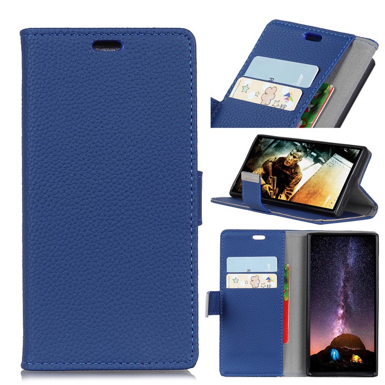 

Litchi Skin Leather Stand Case with Card Slots for Samsung Galaxy S10e - Blue, Galaxy S10e