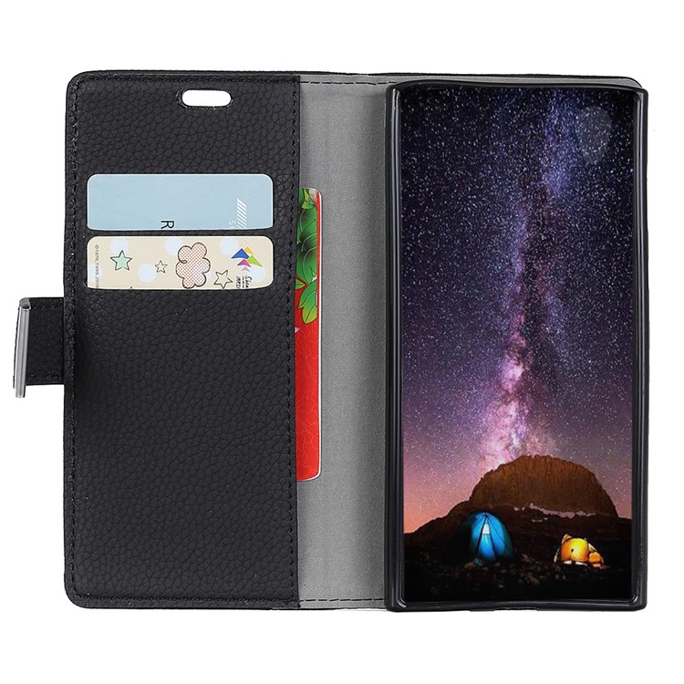 Litchi Skin PU Leather Wallet Phone Case for Samsung Galaxy S10 Plus - Black-5