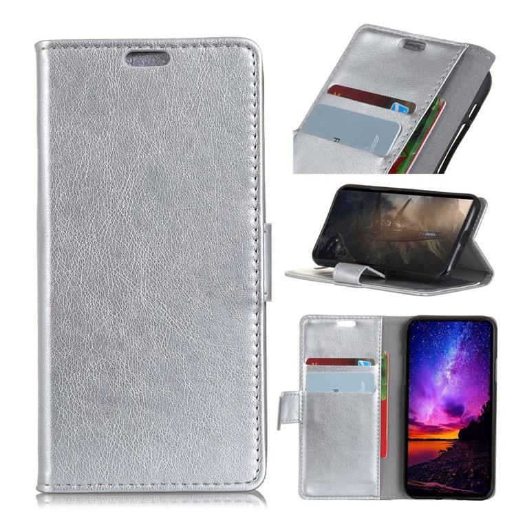 

[Nappa Texture] PU Leather Stand Cell Phone Case for Samsung Galaxy S10e - Silver, Galaxy S10e