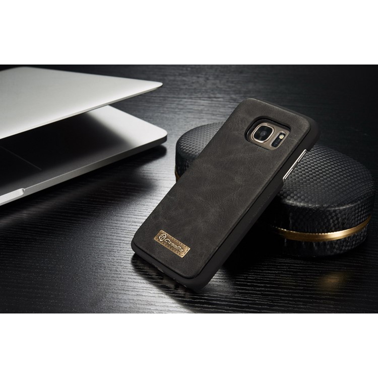 CASEME 2-in-1 Split Leather Multi-slot Wallet Case for Samsung Galaxy S7 G930 - Black-10
