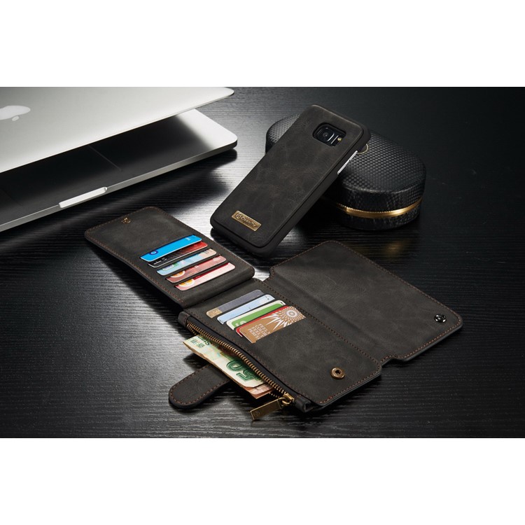 CASEME 2-in-1 Split Leather Multi-slot Wallet Case for Samsung Galaxy S7 G930 - Black-12