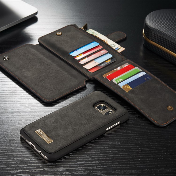 CASEME 2-in-1 Split Leather Multi-slot Wallet Case for Samsung Galaxy S7 G930 - Black-13