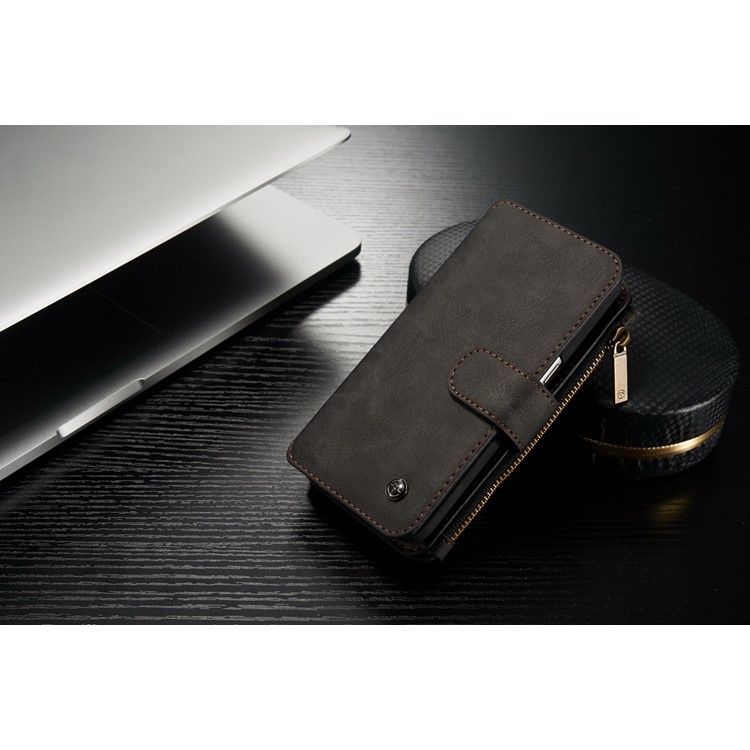 CASEME 2-in-1 Split Leather Multi-slot Wallet Case for Samsung Galaxy S7 G930 - Black-2