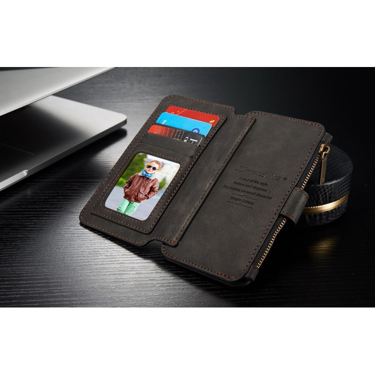 CASEME 2-in-1 Split Leather Multi-slot Wallet Case for Samsung Galaxy S7 G930 - Black-3