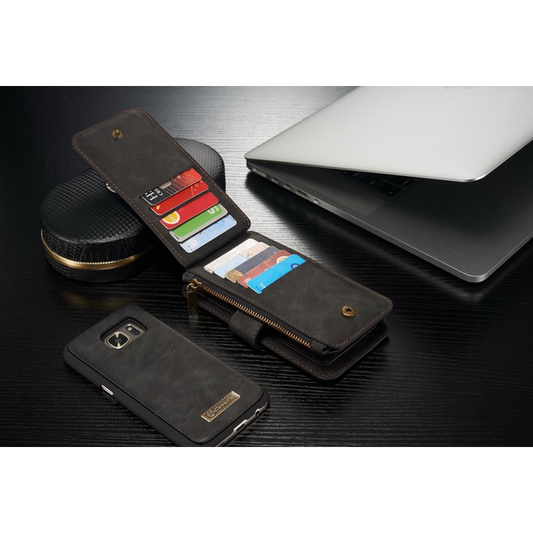 CASEME 2-in-1 Split Leather Multi-slot Wallet Case for Samsung Galaxy S7 G930 - Black-5