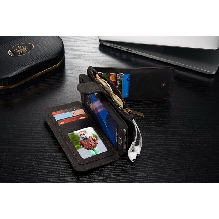 CASEME 2-in-1 Split Leather Multi-slot Wallet Case for Samsung Galaxy S7 G930 - Black-6