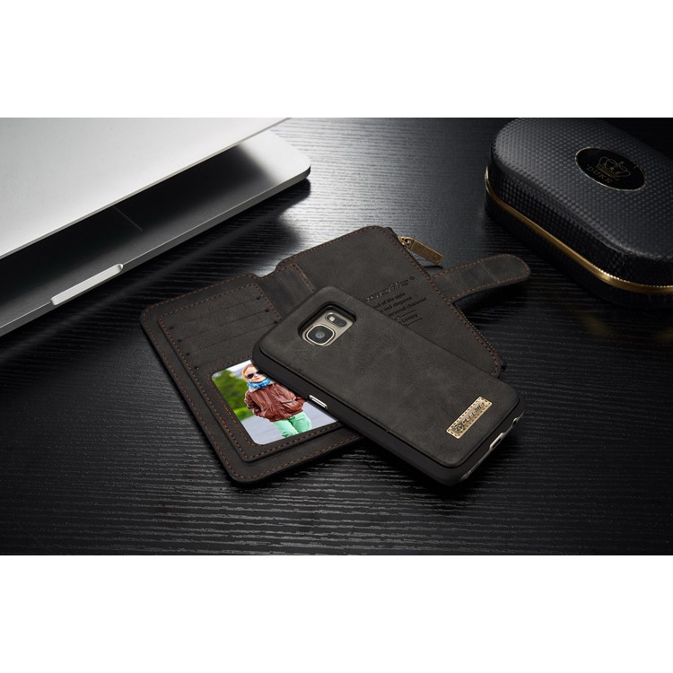 CASEME 2-in-1 Split Leather Multi-slot Wallet Case for Samsung Galaxy S7 G930 - Black-8