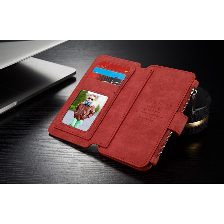 CASEME 2-dentro-1 Split Leather Multi-slot Wallet Shell para Samsung Galaxy S7 G930 - vermelho-3