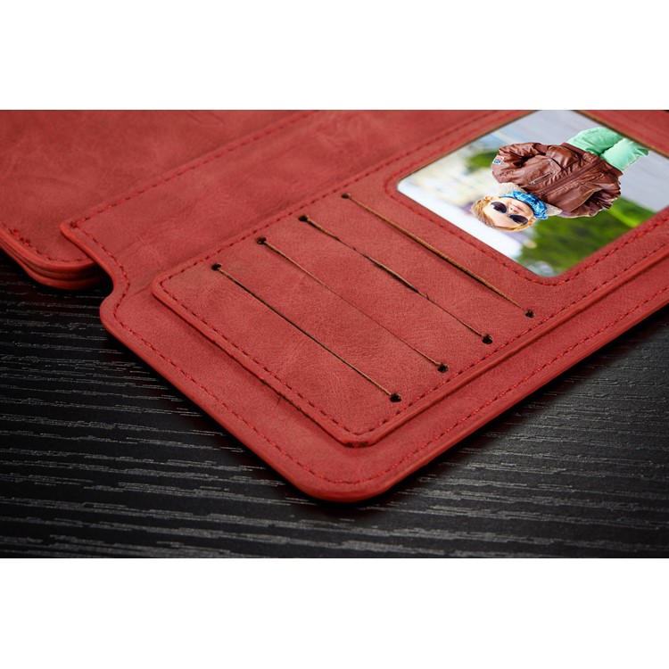 CASEME 2-dentro-1 Split Leather Multi-slot Wallet Shell para Samsung Galaxy S7 G930 - vermelho-4