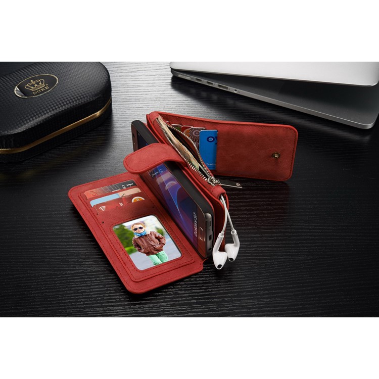 CASEME 2-dentro-1 Split Leather Multi-slot Wallet Shell para Samsung Galaxy S7 G930 - vermelho-6