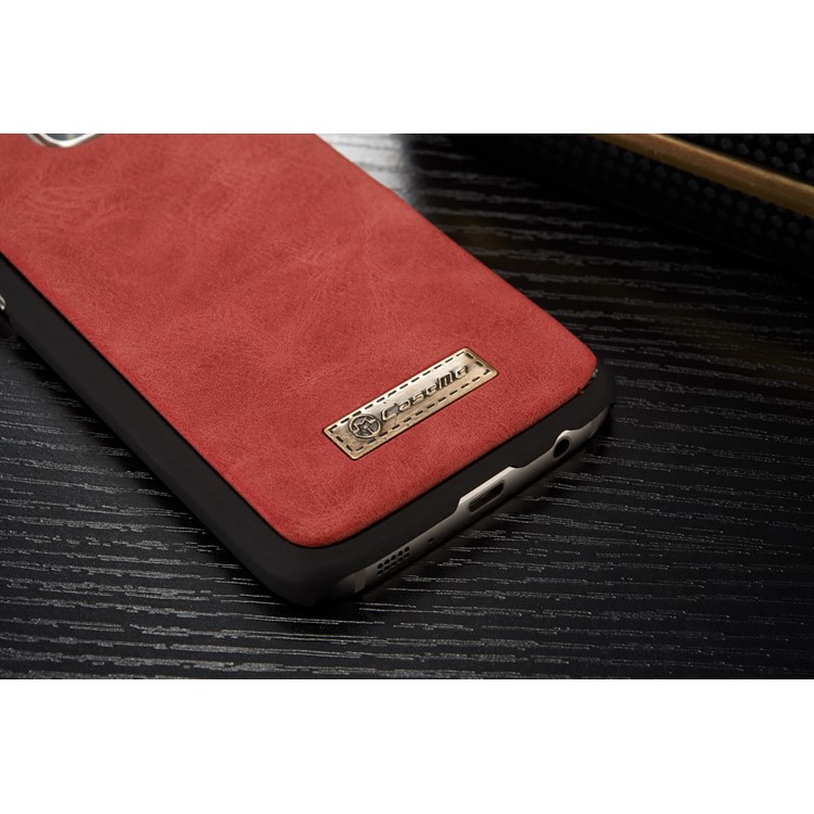 CASEME 2-dentro-1 Split Leather Multi-slot Wallet Shell para Samsung Galaxy S7 G930 - vermelho-9