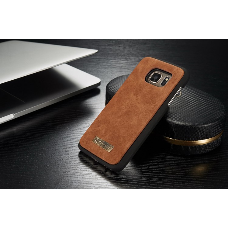CASEME 2-in-1 Split Leder Multi-Slot Geldbörse für Samsung Galaxy S7 G930 - Braun-10