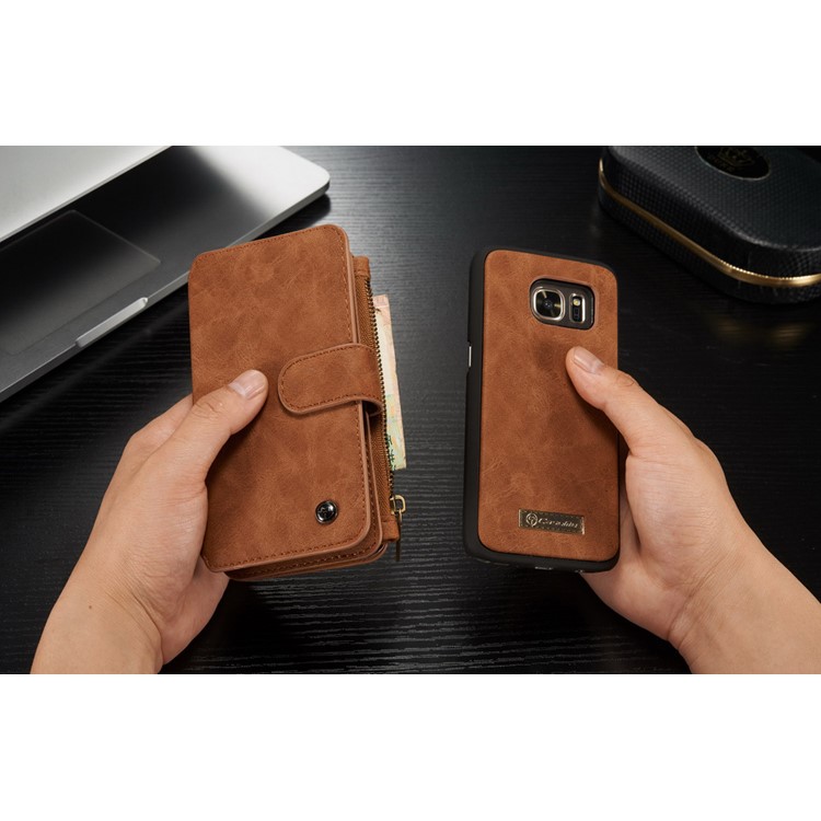 CASEME 2-in-1 Split Leder Multi-Slot Geldbörse für Samsung Galaxy S7 G930 - Braun-11