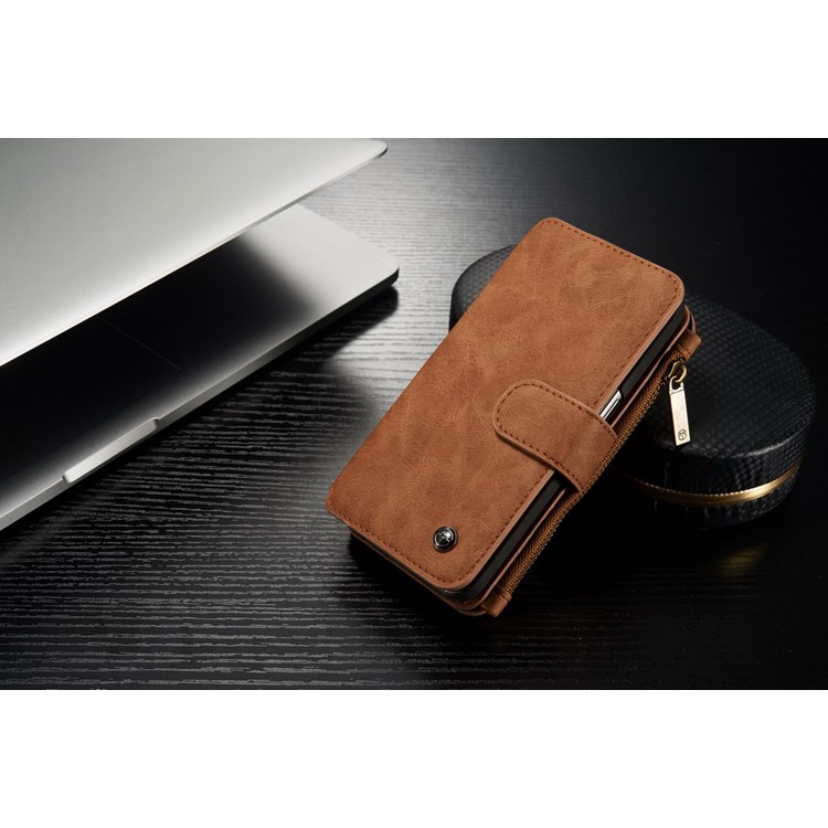 CASEME 2-in-1 Split Leder Multi-Slot Geldbörse für Samsung Galaxy S7 G930 - Braun-2