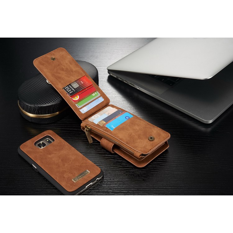 CASEME 2-in-1 Split Leder Multi-Slot Geldbörse für Samsung Galaxy S7 G930 - Braun-5