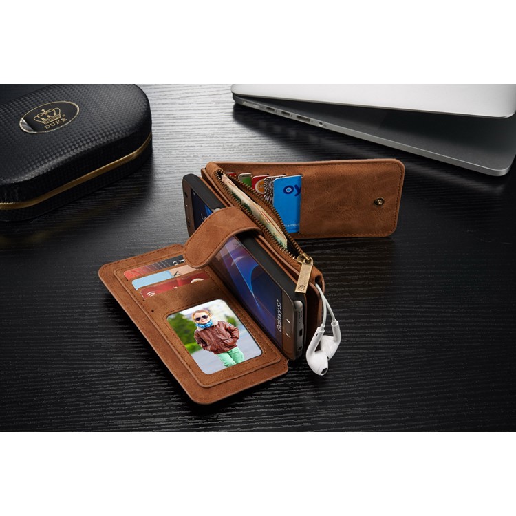 CASEME 2-in-1 Split Leder Multi-Slot Geldbörse für Samsung Galaxy S7 G930 - Braun-6