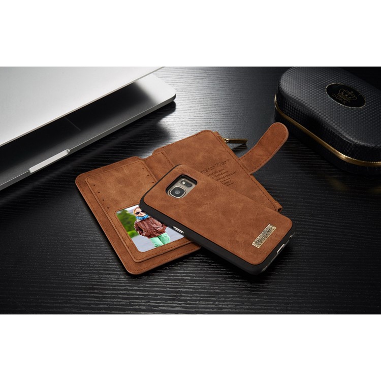 CASEME 2-in-1 Split Leder Multi-Slot Geldbörse für Samsung Galaxy S7 G930 - Braun-8