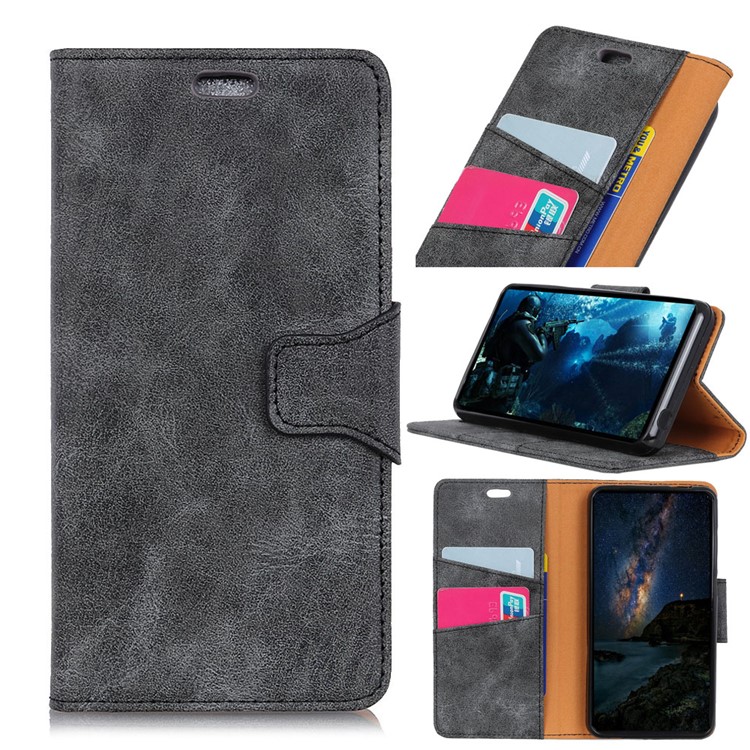 Vintage Style Split Leather Stand Magnetic Wallet Case for Samsung Galaxy A8s - Grey-1