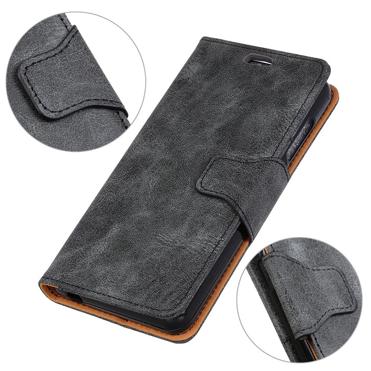 Vintage Style Split Leather Stand Magnetic Wallet Case for Samsung Galaxy A8s - Grey-2