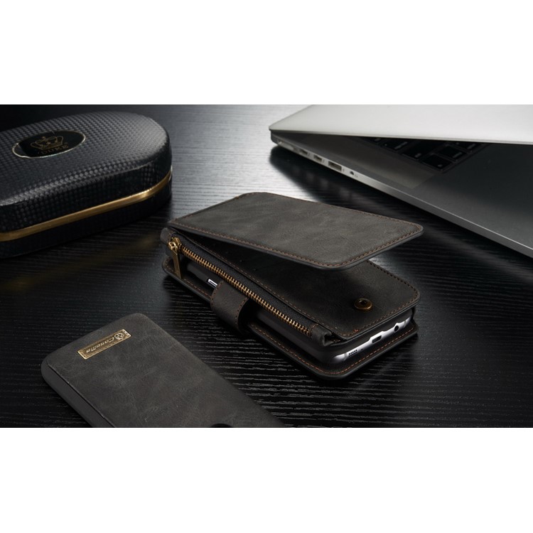 CASEME 14 Slots Destacáveis ??2-em-1 capa de carteira de couro dividida para Samsung Galaxy S7 edge G935 - Preto-10
