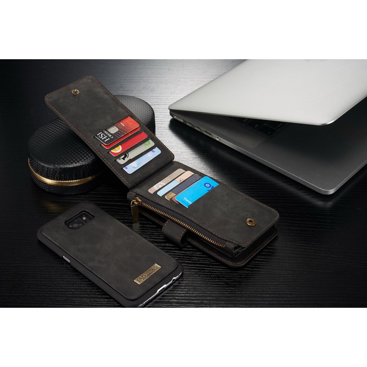 CASEME 14 Slots Destacáveis ??2-em-1 capa de carteira de couro dividida para Samsung Galaxy S7 edge G935 - Preto-11