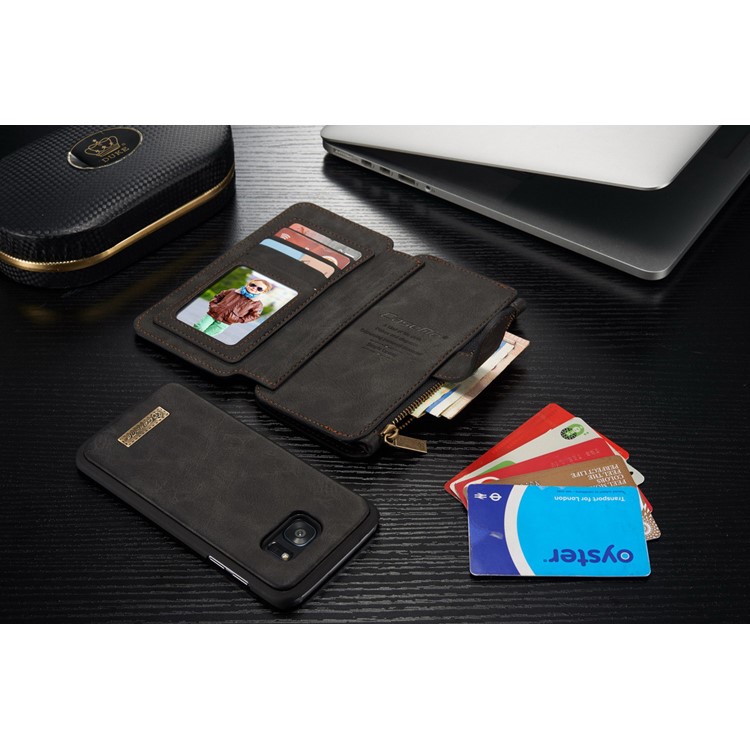 CASEME 14 Slots Destacáveis ??2-em-1 capa de carteira de couro dividida para Samsung Galaxy S7 edge G935 - Preto-12