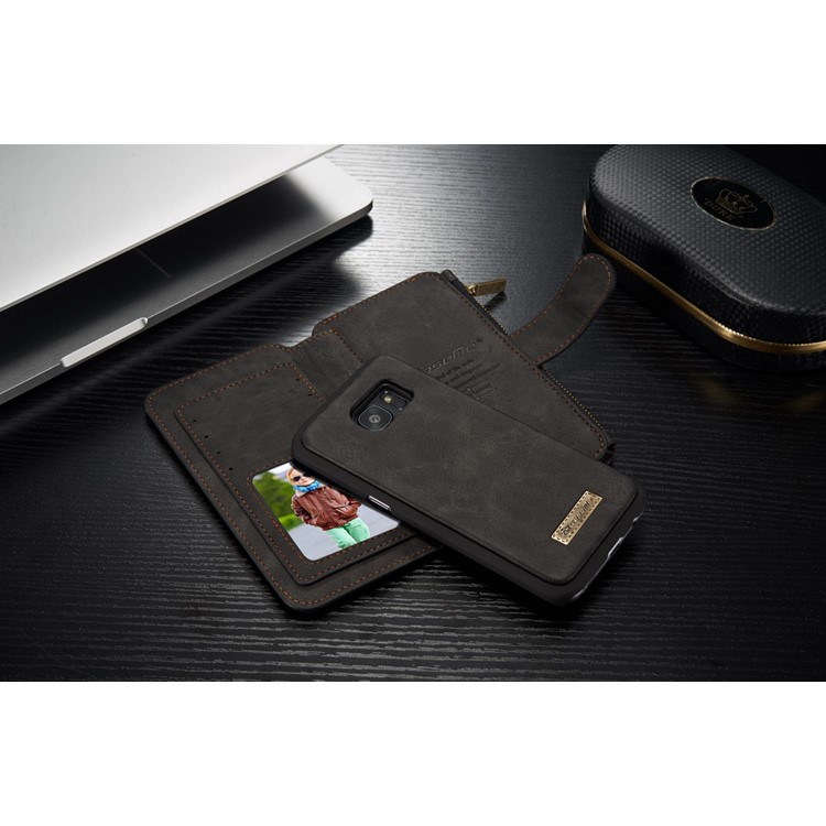 CASEME 14 Slots Destacáveis ??2-em-1 capa de carteira de couro dividida para Samsung Galaxy S7 edge G935 - Preto-13