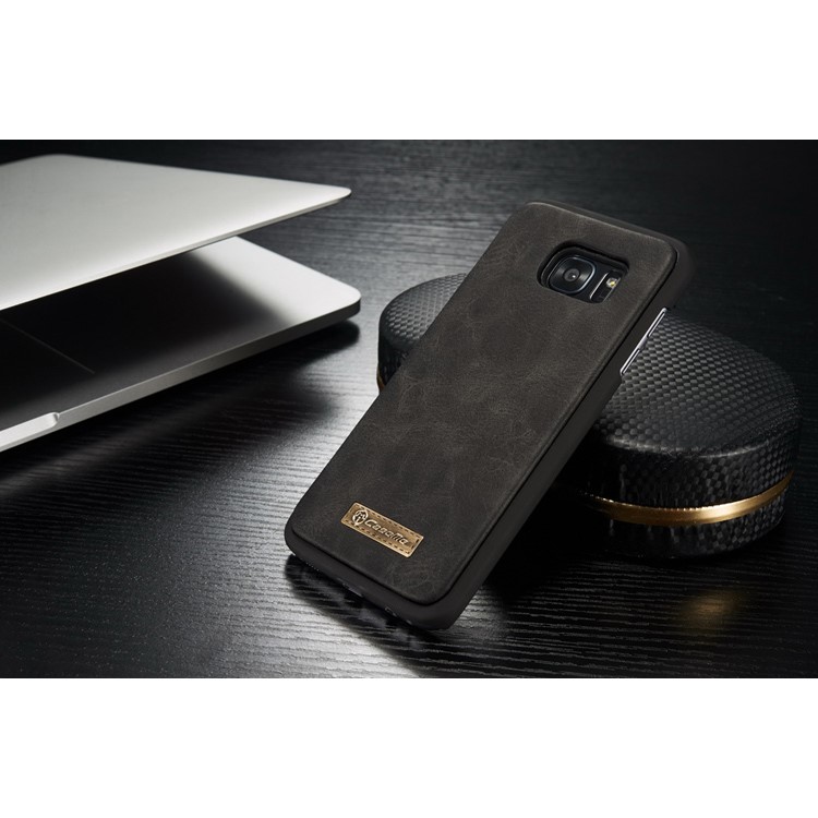 CASEME 14 Slots Destacáveis ??2-em-1 capa de carteira de couro dividida para Samsung Galaxy S7 edge G935 - Preto-15