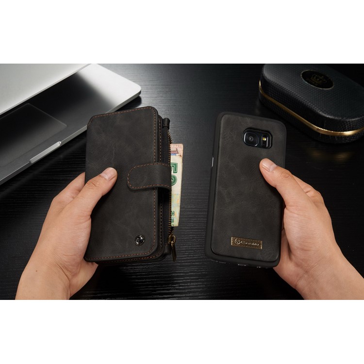 CASEME 14 Slots Destacáveis ??2-em-1 capa de carteira de couro dividida para Samsung Galaxy S7 edge G935 - Preto-16