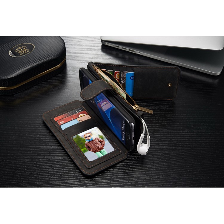 CASEME 14 Slots Destacáveis ??2-em-1 capa de carteira de couro dividida para Samsung Galaxy S7 edge G935 - Preto-17