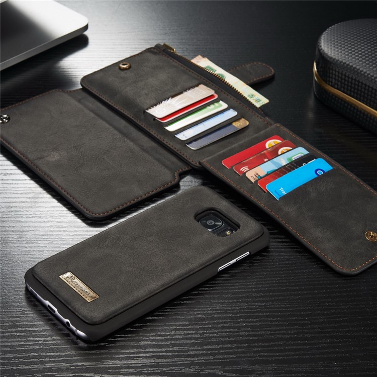 CASEME 14 Slots Destacáveis ??2-em-1 capa de carteira de couro dividida para Samsung Galaxy S7 edge G935 - Preto-19