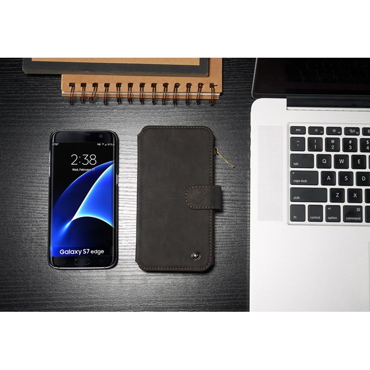 CASEME 14 Slots Destacáveis ??2-em-1 capa de carteira de couro dividida para Samsung Galaxy S7 edge G935 - Preto-2