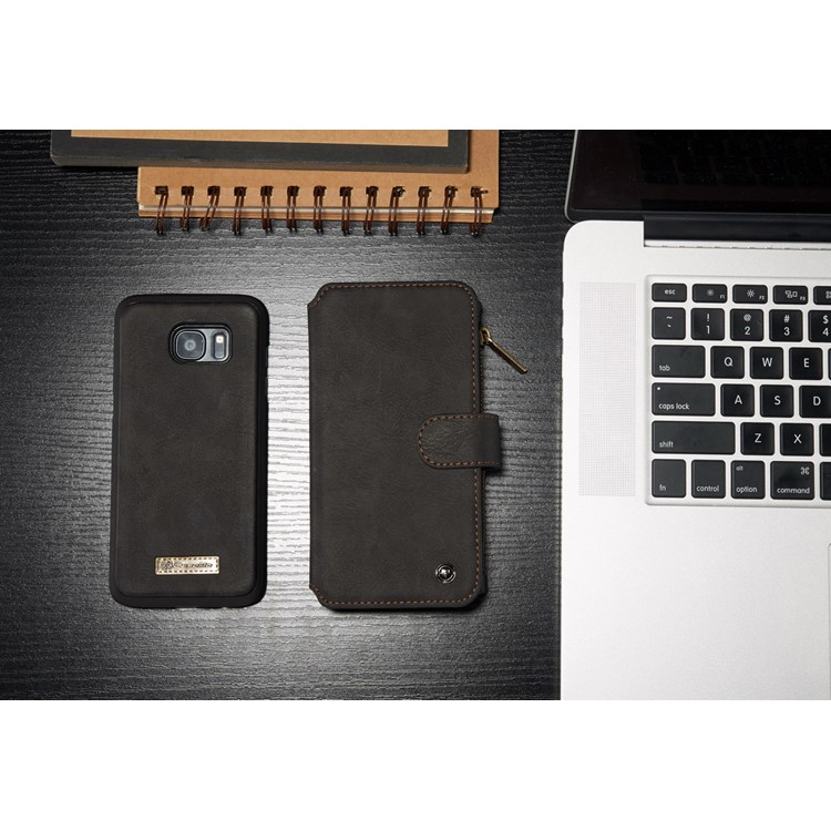 CASEME 14 Slots Destacáveis ??2-em-1 capa de carteira de couro dividida para Samsung Galaxy S7 edge G935 - Preto-4