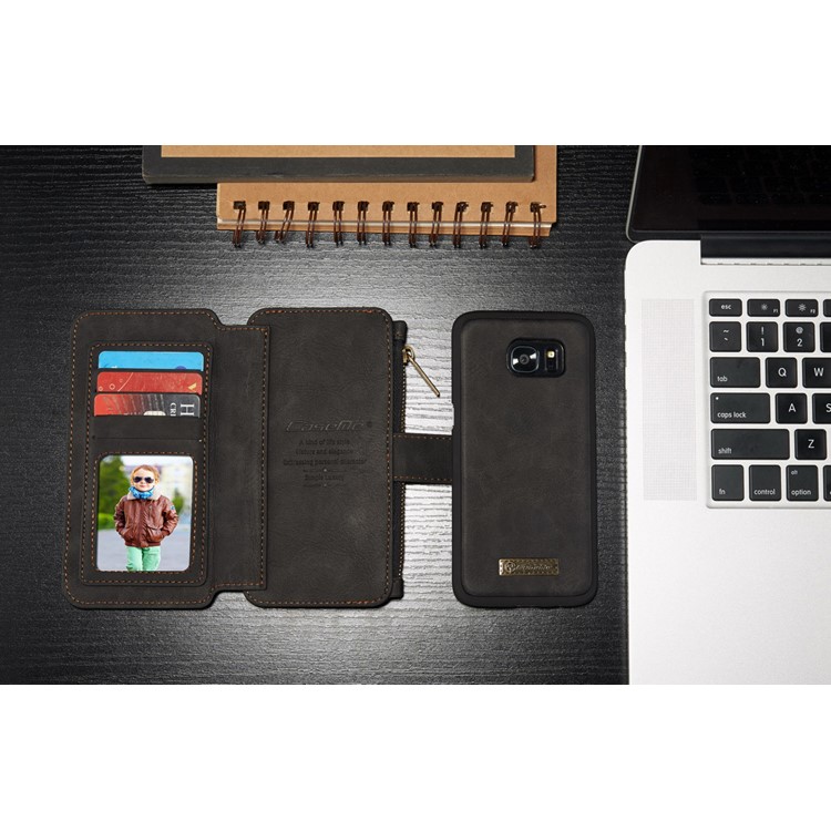 CASEME 14 Slots Destacáveis ??2-em-1 capa de carteira de couro dividida para Samsung Galaxy S7 edge G935 - Preto-5