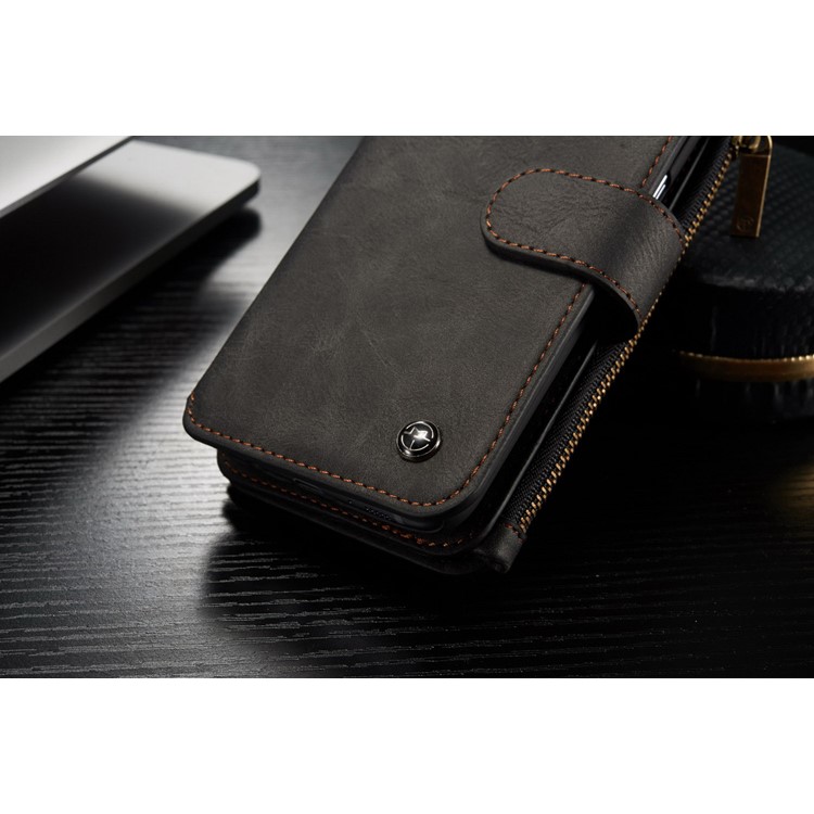 CASEME 14 Slots Destacáveis ??2-em-1 capa de carteira de couro dividida para Samsung Galaxy S7 edge G935 - Preto-9