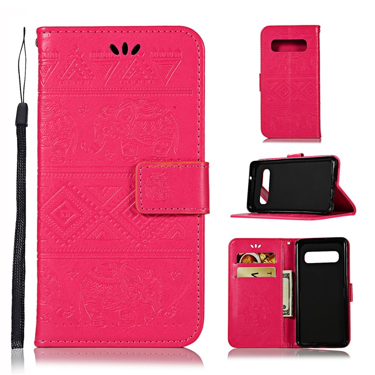 Imprint Elephant Leather Wallet Case for Samsung Galaxy S10 - Rose-1